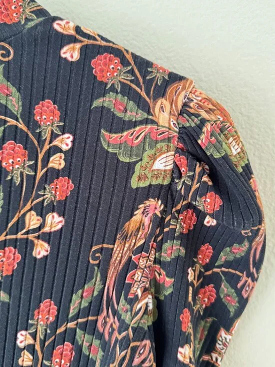 FARM Rio Black Berry Garden Bodysuit Puff Long Sleeve Thong Small - Picture 4 of 14